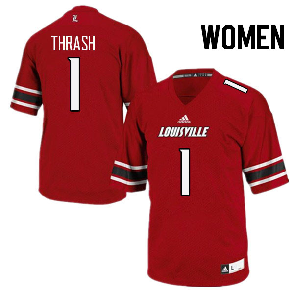 Women #1 Jamari Thrash Louisville Cardinals College Football Jerseys Stitched Sale-Red